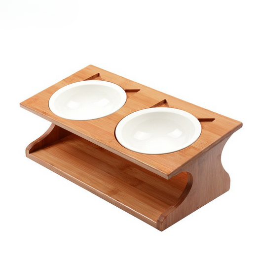 Eco-friendly Bamboo and Porcelain pet bowl