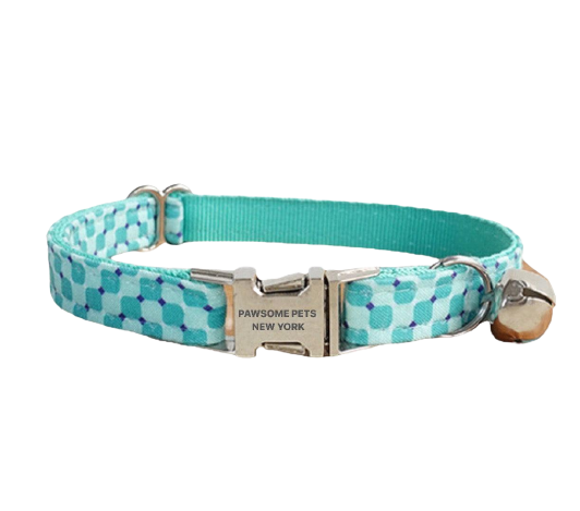 Adjustable dog collar in peacock blue stripe, Nylon webbing cat collar with quick buckle