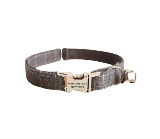 Dog wearing misty grey collar Cat with adjustable nylon collar