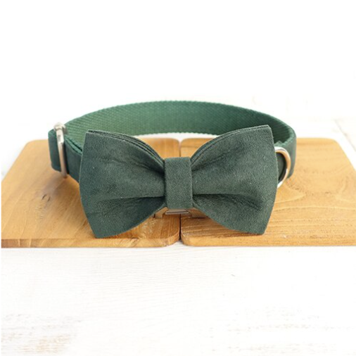 Traditional Scottish Green Bow Pet Collar Set