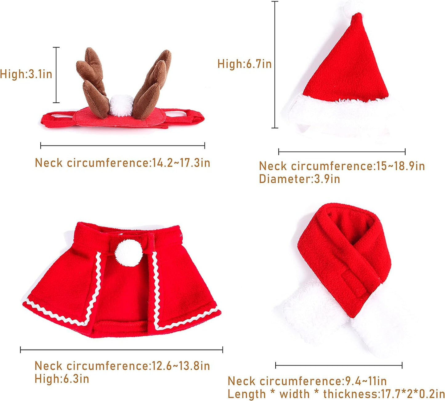 Pet Christmas Costume - Reindeer Antlers Headband & Santa Hat and Scarf