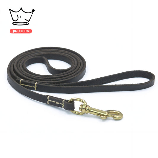 First-layer cowhide leather pet leash dog leash walking dog leash leash small and medium-sized dogs hand-sewn copper hook